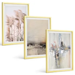 BILDER SET 3er Set - 40x60 cm Goldrahmen - Abstrakte Vegetationsmuster