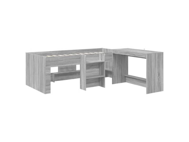 KTHLBRH Hochbett mit Schreibtisch Sonoma Grau 2 Stück Technisches Holz, Lattenrost, einfache Montage, für Schlafzimmer