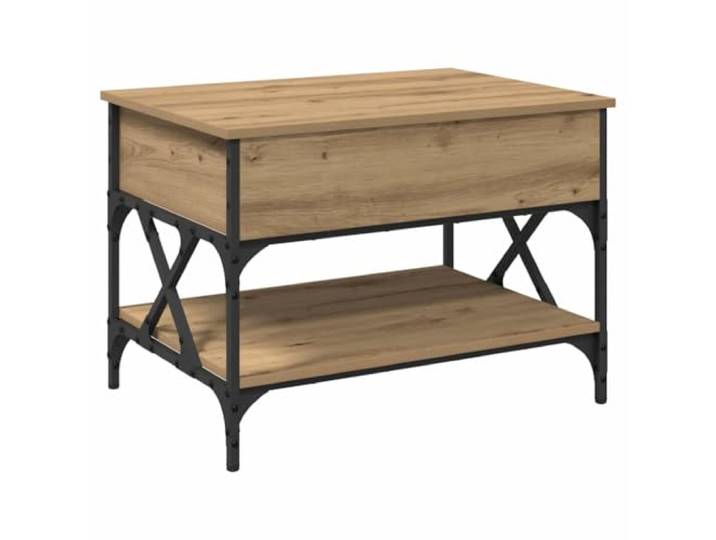 KUTYWEXFM Couchtisch Höhenverstellbar 70x50x50cm Artisan-Eiche Höhenverstellbarer Beistelltisch mit Aufklappfunktion und Ablagefach für Wohnzimmer und Homeoffice, Metallgestell