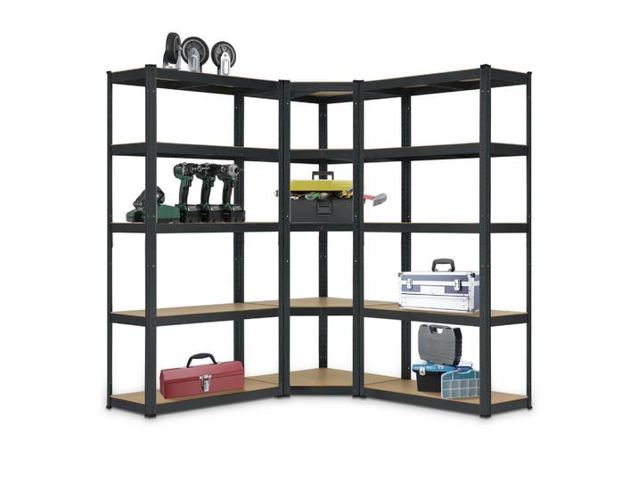 Juskys Regalsystem Basic grau insgesamt 15 Böden (3er-Set), Grau, Metall, 160x180x160 cm, Freizeit & Co, Heimwerken, Werkstatteinrichtung