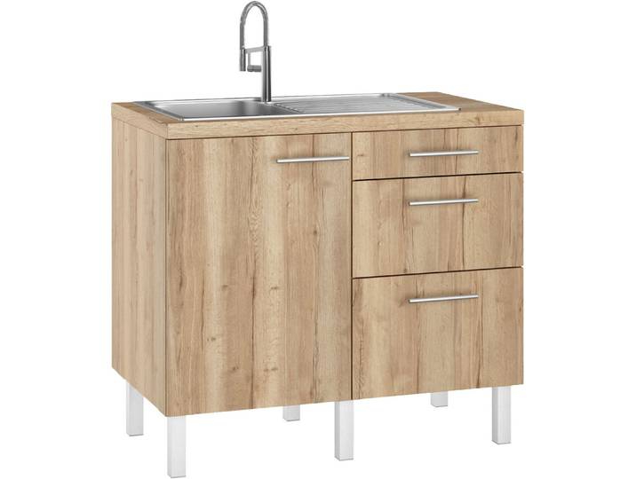 Pantryküche OPTIFIT Lilly , braun (küche: natur, front: wildeiche, korpus: wildeichefarben, arbeitsplatte: wildeichefarben), B:100cm H:90cm T:60cm, Komplettküchen-Sets, Pantryküche, Breite 100 cm