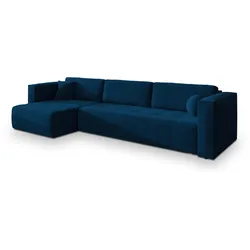 ECKSOFA OLVERA Blau Plüsch-Stoff mit Schlaffunktion