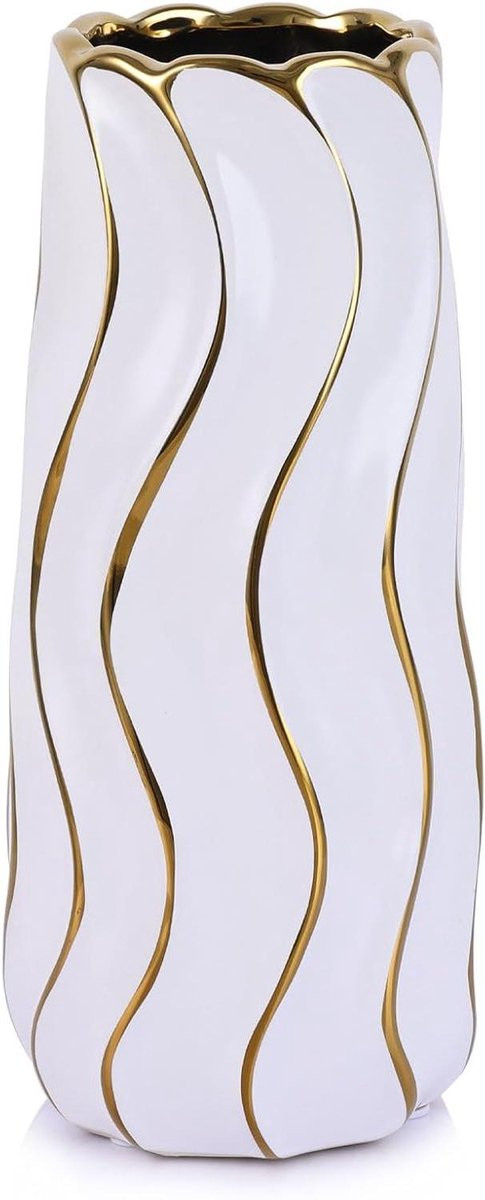 Decoratieve Witte Gouden Vaas met Glanzende Finish