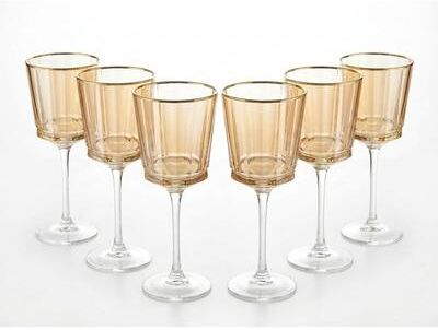 Majestic Gifts Inc. Glass Water Goblet-Amber w/ Gold Rim-12 Oz.-Set/6