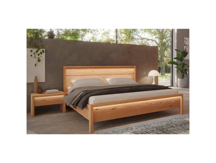 Livetastic Bett Farina, Natur, Kernbuche, Holz, Kernbuche, vollmassiv, Höhe ca. variabel cm, D, warmweiß, 180x220 cm, FSC 100%, Beleuchtung, Lattenrosthöhe individuell einstellbar, für Elektrolattenrost geeignet, Lattenrost geeignet, Schlafzimmer, Betten, Doppelbetten