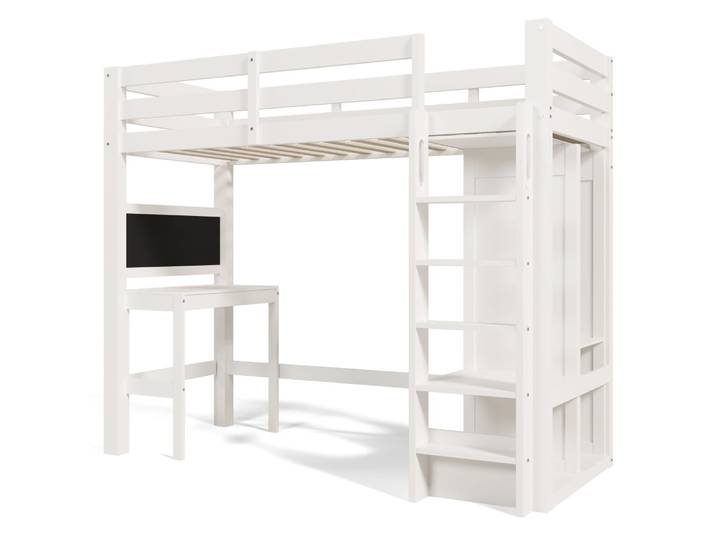 Lit superposé enfant en bois blanc avec bureau et armoire 90x200 cm