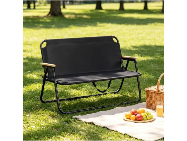 Banc extérieur double pliable - structure métallique fer - accoudoirs en bois - tissu Oxford 600D - portable