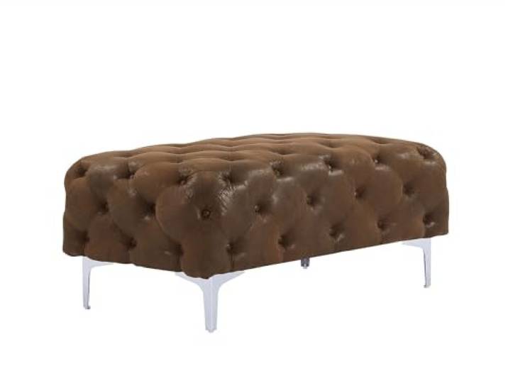 Vente-unique - Sitzhocker 1 Person Edwina Stoff Braun Mikrofaser mit Pfirsichhaut-Touch Robustes Metallgestell