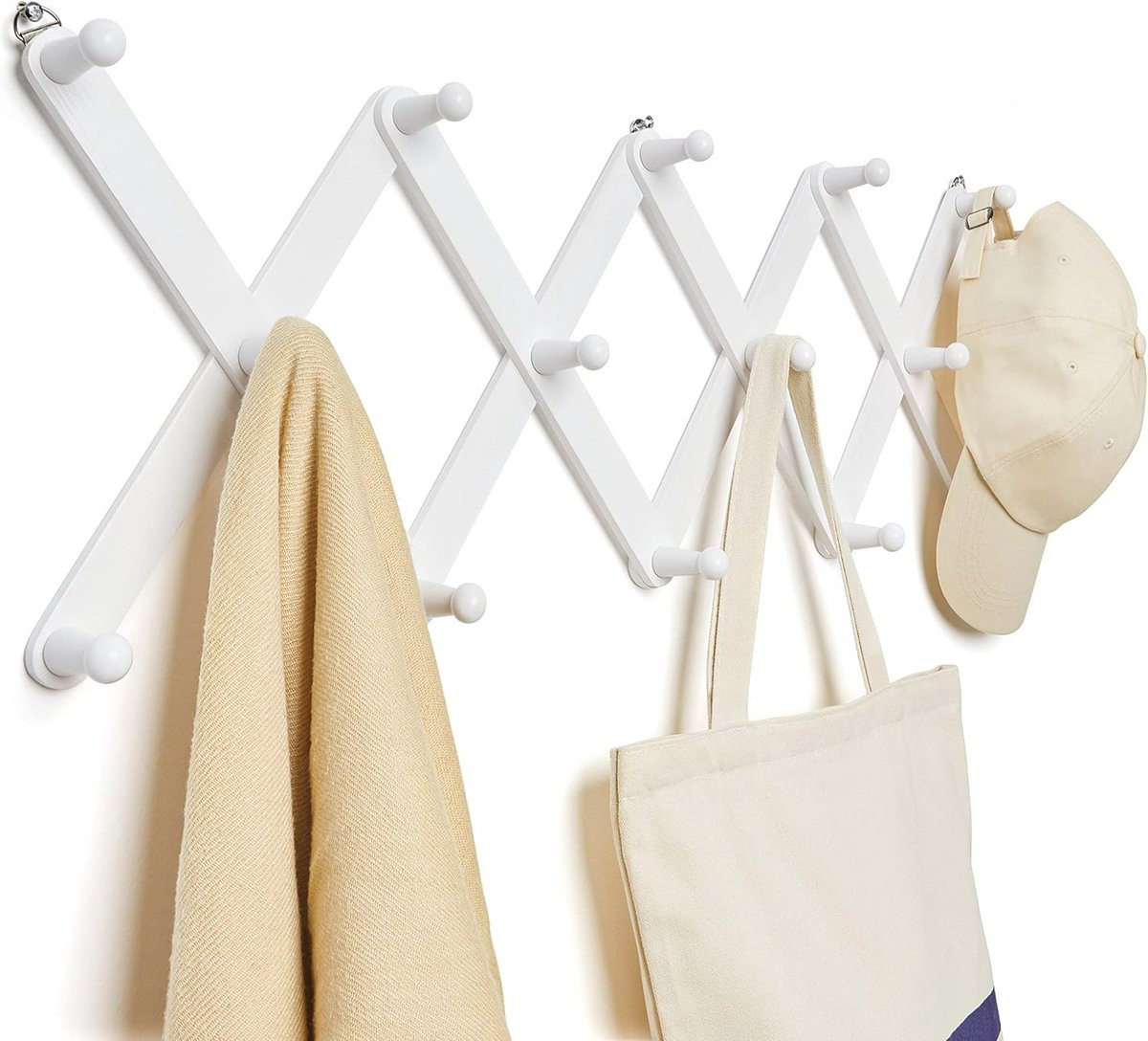 Uitbreidbare houten wandhanger met 14 haken voor kleding en accessoires