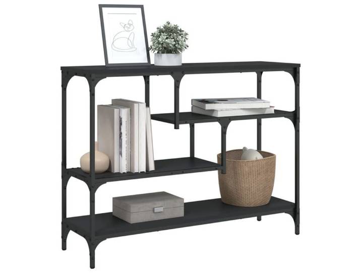 Table console - - Noir - 100x30x75 cm - Bois d'ingénierie - Cadre en métal - Pieds réglables
