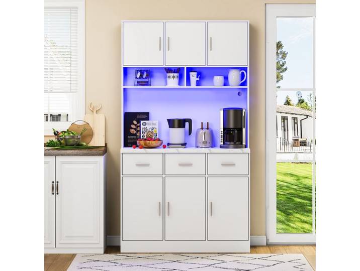 Feuille épaissie 100x40x180cm buffet multifonctionnel avec éclairage LED avec télécommande tiroirs étagères réglables trous d