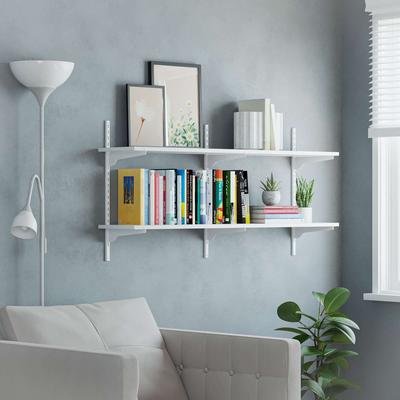 "Wallniture Turin 48"" Floating Bookshelves with Adjustable Brackets, Wall Shelf Unit for Living Room, Custom Tier Options, White"