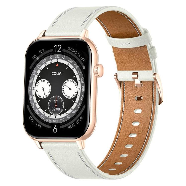 Colmi C28 Smartwatch in Gold with a White Leather Strap (ohne SIM) (C28-white leather)