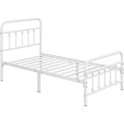 Yaheetech Bettrahmen Vintage Stil 90 x 200 cm Metallbett Bettgestell aus Metall mit Lattenrost, Modern Gästebett Jugendbett, Weiß