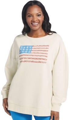 Masseys Lifestyle Crewneck Sweatshirt Casual in Ivory/Starfish/Stripe, Size XL, Cotton/Elastine