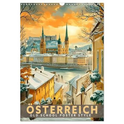 Österreich - Old School Poster Style (Wandkalender 2027 DIN A3 hoch), CALVENDO Monatskalender