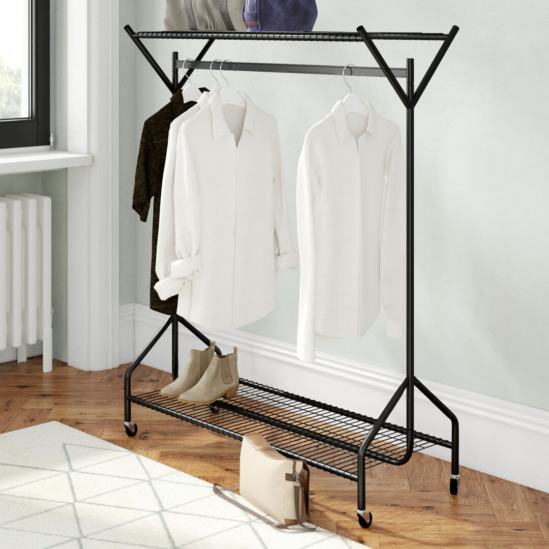 Wayfair Basics™ Clothing Rail Heavy Duty Hanging Clothes Shoe Hat Rack Shelves With Wheels Black 150cm H x 120cm L x 46.5cm D