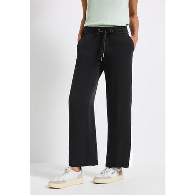 Jogger Pants STREET ONE, Damen, Gr. 32, Länge 28, schwarz, Stoff, 100% Viskose, unifarben, loose fit knöchelfrei, Hosen, Middle Waist