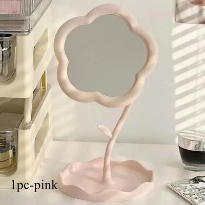 Fusion Finds Flower Vanity Mirror For Desk Cute Desktop Makeup Mirror With HD Reflection For Bedroom Vanity Decor pink