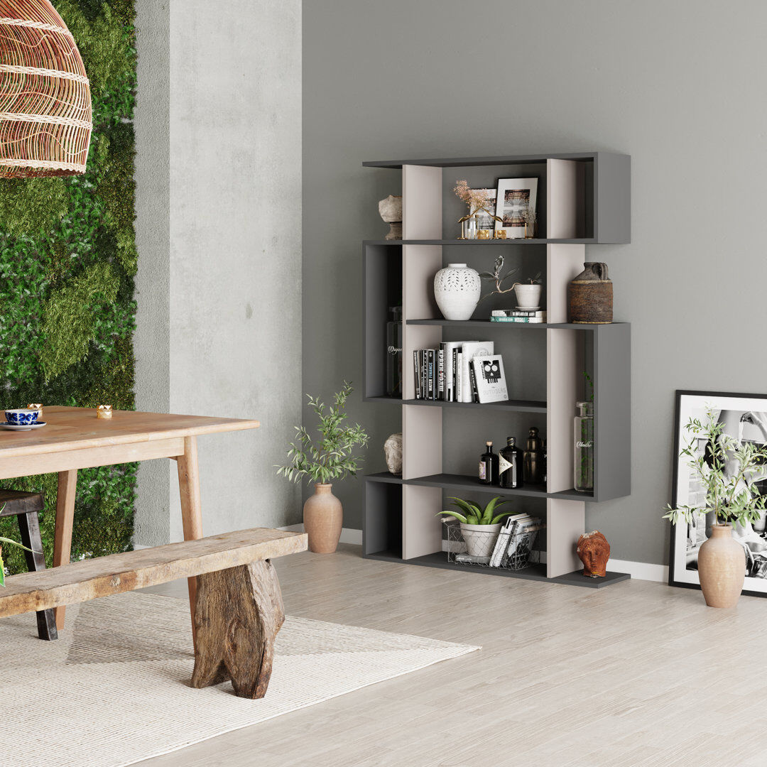 Zipcode Design Mito 5 Tiers Wall Mounted Bookcase Modern Display Unit Anthracite/Light Mocca 161cm H X 109cm W X 25cm D