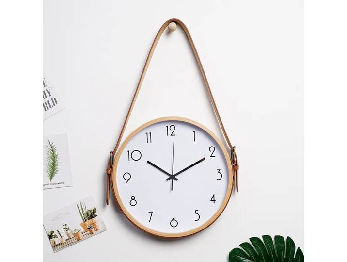 Horloge murale nordique en bois massif salon moderne Simple usage domestique avec ceinture horloge silencieuse en bois chambre horloge murale créative ZI28