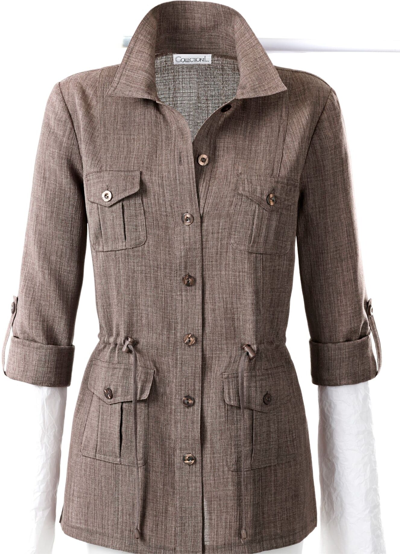 Blusenblazer "Blusenjacke", Damen, Gr. 24, grau (taupe), 100% Polyester, Blazer Blusenblazer taupe 24