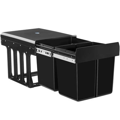 tectake Abfallsammler, ASHLYN, Kunststoff, 2-fach Trennung, Teleskopschienen, Schrank ab 40 cm, 2 x 15 l, 35 x 48 x 35 cm, schwarz