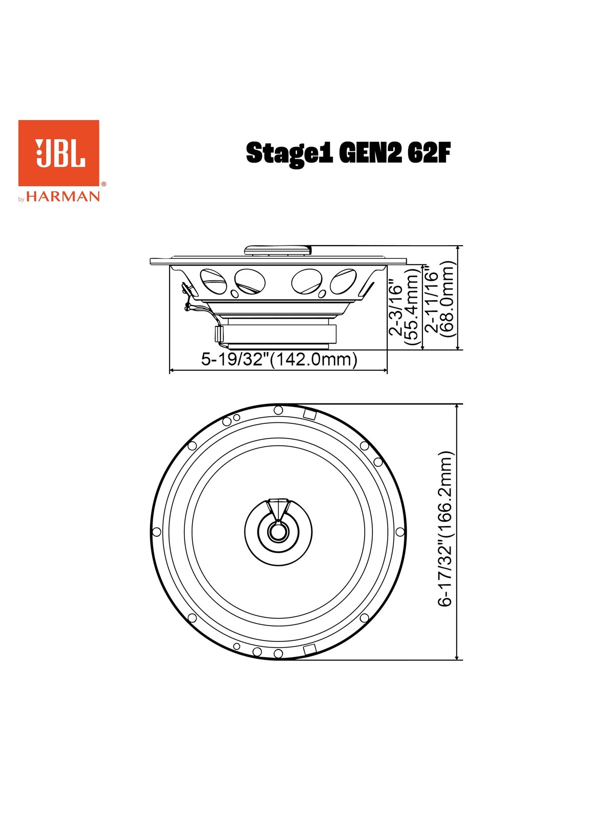JBL Stage1 Gen2 62F - 6.5-Zoll 2-Wege Koaxial-Autolautsprecher - 50W RMS