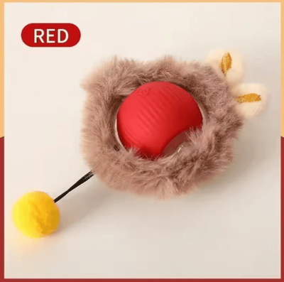 Inspire Curations RollieTail Smart Interactive Rolling Ball Cat Toy red Plush Ball