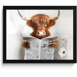 POSTER MIT RAHMEN Schottischer Highlander - Tier - Zeitung - Toilette 40x30 cm