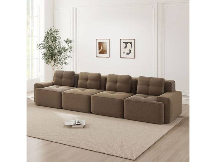 Canapé Droit Compressé 4 Places 382 cm en Velours côtelé Marron