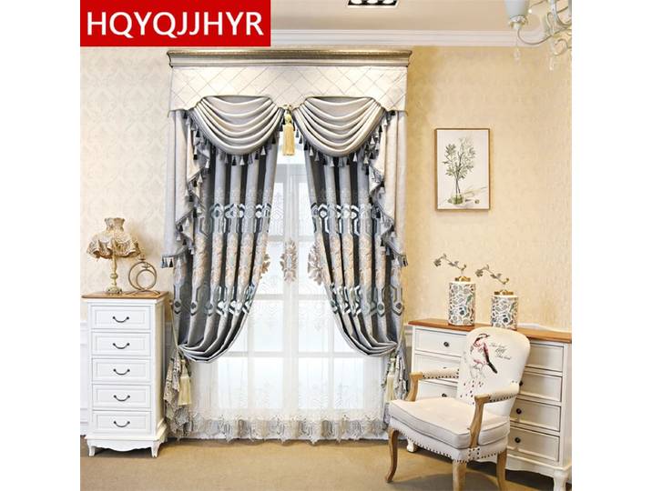Rideaux de salon brodés en Chenille gris de luxe moderne, rideaux de salon brodés de haute qualité, personnalisés et élégants pour chambre à coucher et cuisine