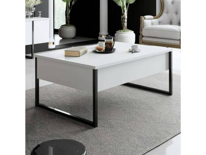 Dmora Couchtisch Canis 90x60x40h cm Weiß, Zeitschriftenhalter