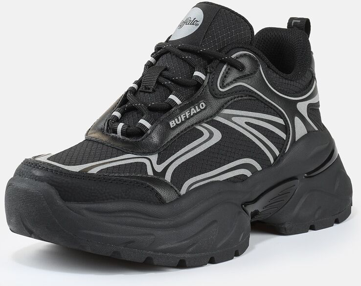 Plateausneaker BUFFALO "CLAW", Damen, Gr. 37, Textil, schwarz-weiß (schwarz), Lederimitat, Textil, Schuhe Plateausneaker, Chunky-Sneaker, Freizeitschuh in cooler Streetwear-Optik
