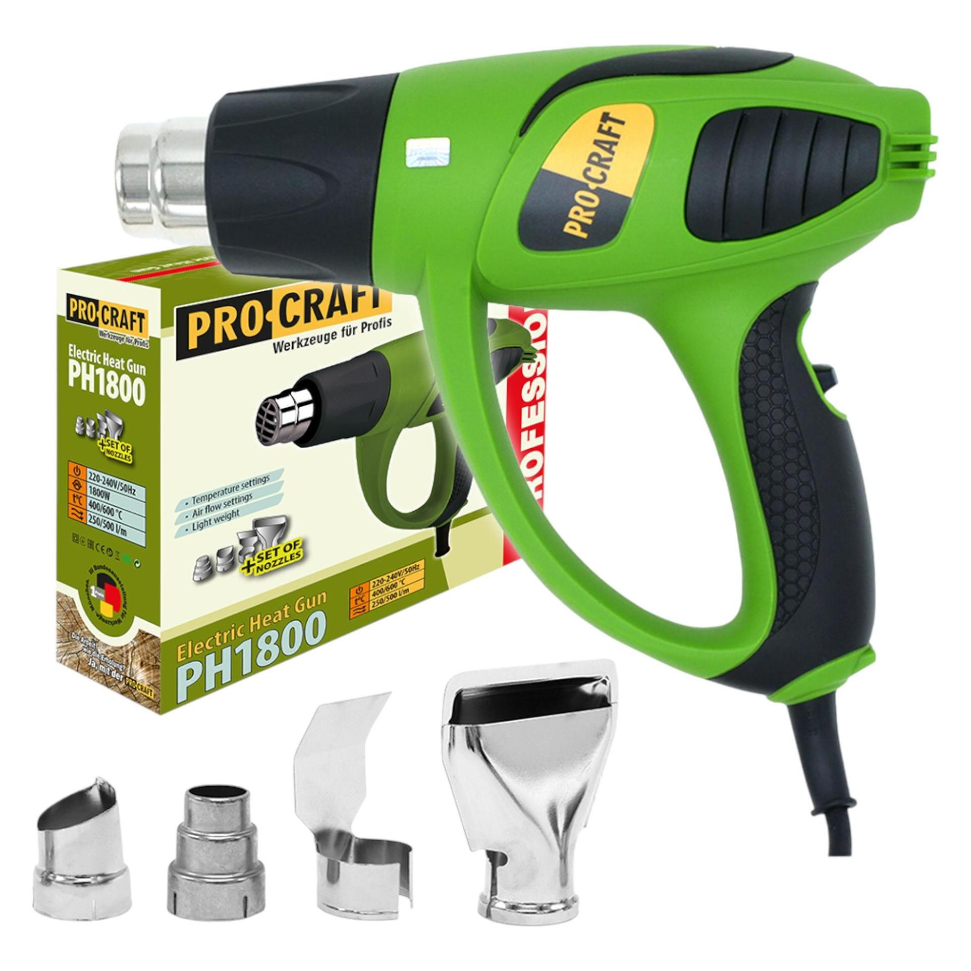 Procraft PH1800 Heissluftpistole 1800 Watt 400 - 600 °C + 4x Düse (PH1800)
