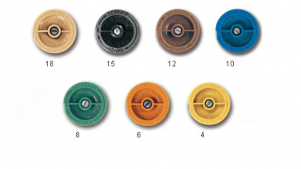 VAN-Düsen, 4-VAN, 6-VAN, 8VAN, 10-VAN, 12-VAN, 15-VAN, 18-VAN, einstellbare Düsen für Typenreihe 1800 1802, 1804, 1806, 1812 und UNI-Spray. VAN (VAN-DÜse einstellbare Düsen für Rain-Bird Serie 1800, 1804, 1806, 1812 und UNI-SPRAY: 18-VAN Einstellbare Düse 18 - Beige Strahlanstieg 26°, P10018) 2.12-D07