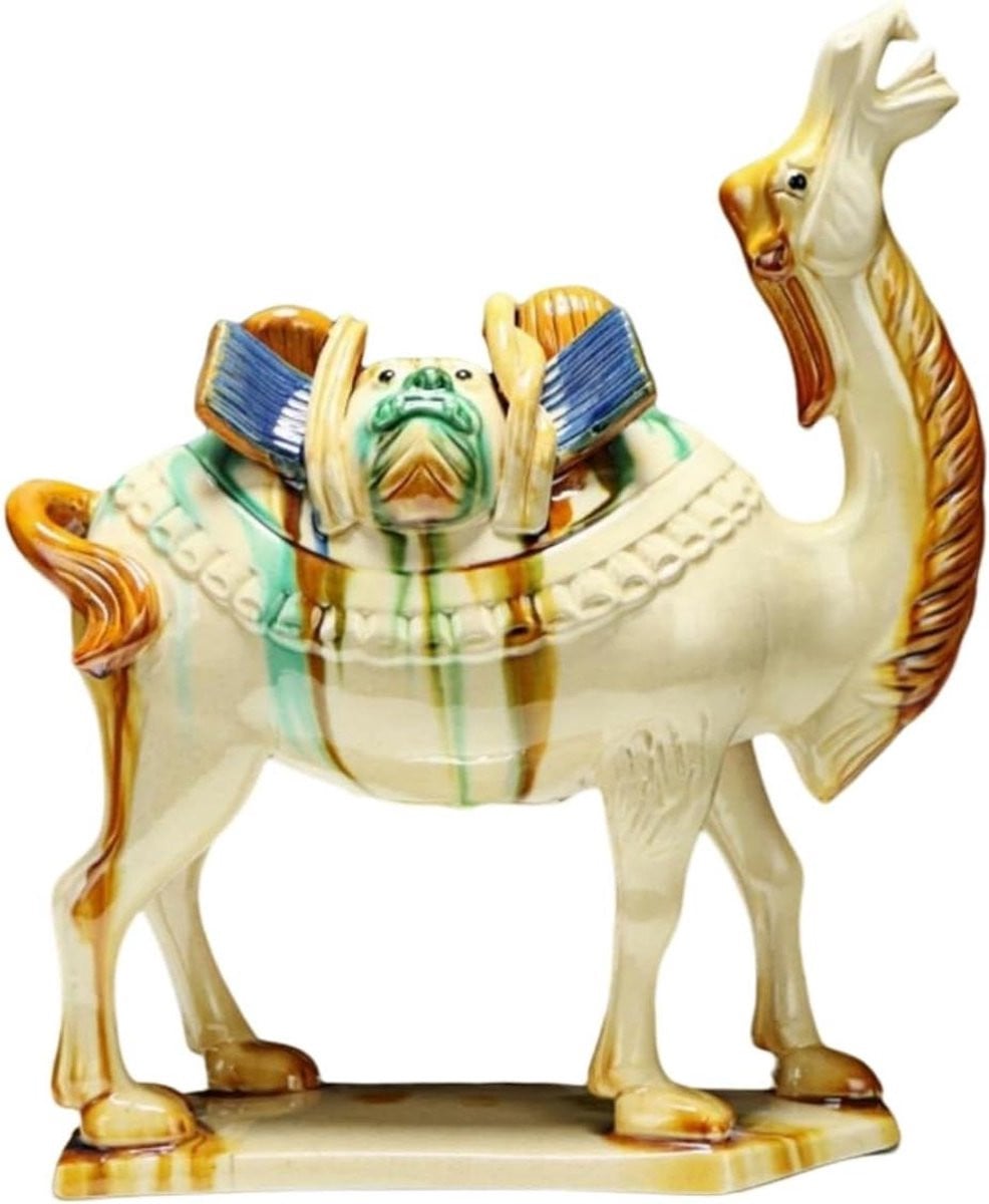 Wit Keramisch Kameel Beeld - Groot Decoratief Sculptuur met Chinese Cultuur Invloeden