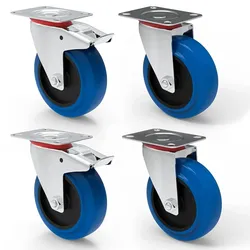 PRIOstahl Transportrollen 80mm Rollensatz 2 Lenkrollen + 2 Lenkrollen mit Bremse Blau Schwerlast