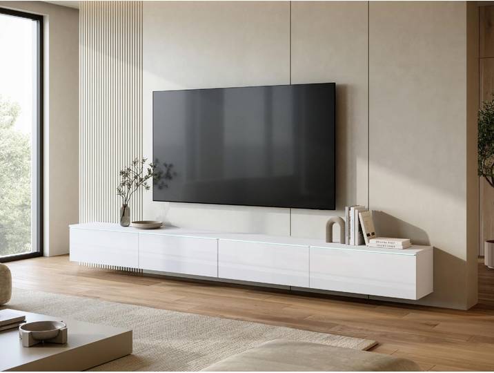 Table basse CERIEE 300 - blanc / blanc brillant + éclairage LED offert