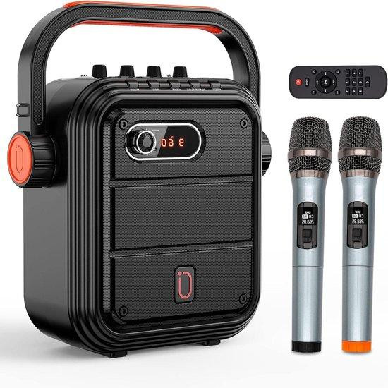JYX Karaoke Machine Draagbare Speaker met Twee Draadloze Microfoons 15 Watt Zwart
