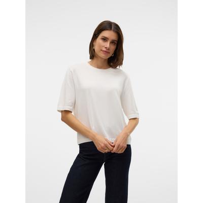 Kurzarmpullover VERO MODA "VMSILJE 2/4 O-NCK OVERSIZE PULL GA NOOS", Damen, Gr. M, weiß (snow weiß), Strick, Obermaterial: 77% Viskose, 23% Polyester, unifarben, oversize normal, Rundhals, Pullover, Viskosemischung, oversize