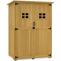 M MCombo Gartenschrank Holz, Gartenhaus Klein Wetterfest, Outdoor Gerätehaus Geräteschuppen, für Außenbereich Balkon Terrasse, 59×127×168 cm, 0912-F