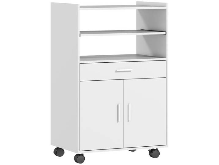 VLIVRA Desserte de cuisine avec niche ouverte tiroir tablette coulissante et 2 portes - pour cuisine - en bois - blanc