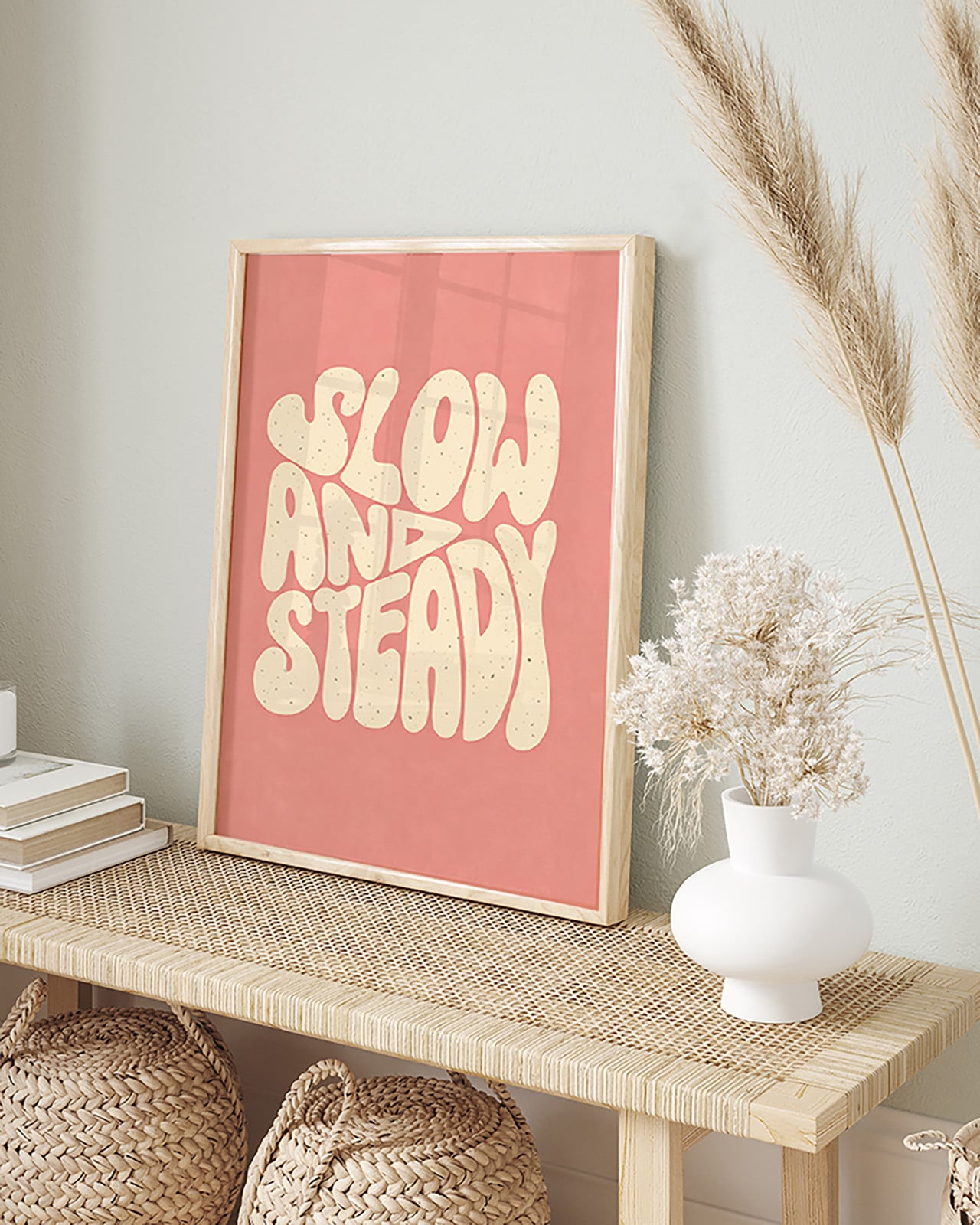 Any Image Kunstprint Slow & Steady, Ingelijste Abstracte Typografie, Multicolour/Roze, 32 x 42 cm