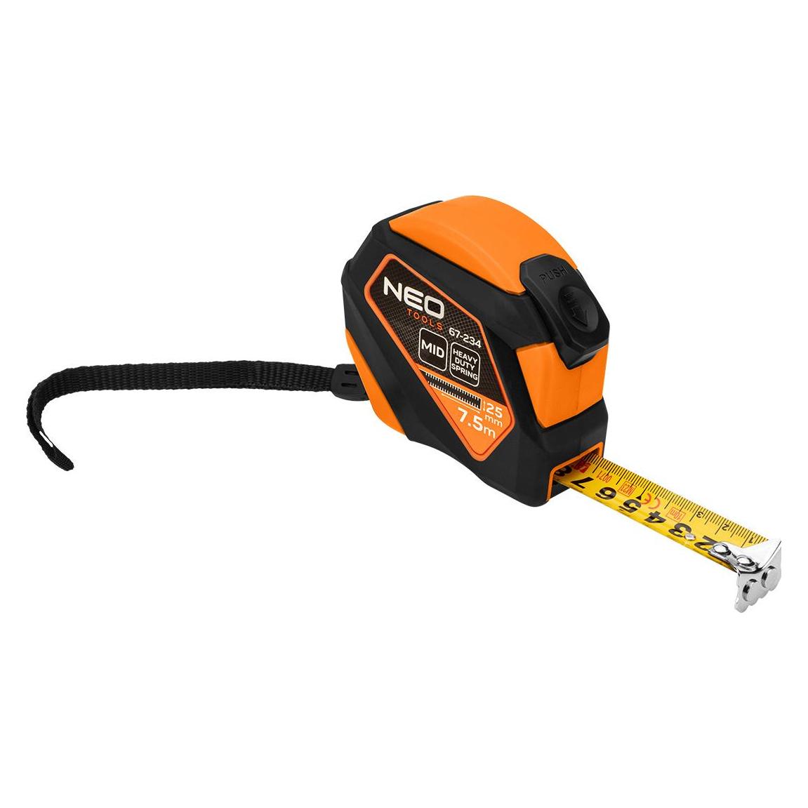 Neo Stahlbandmass 7,5 m x 25 mm, automatische Verriegelung, Stopptaste, Magnet (7.50 m) (47600097)
