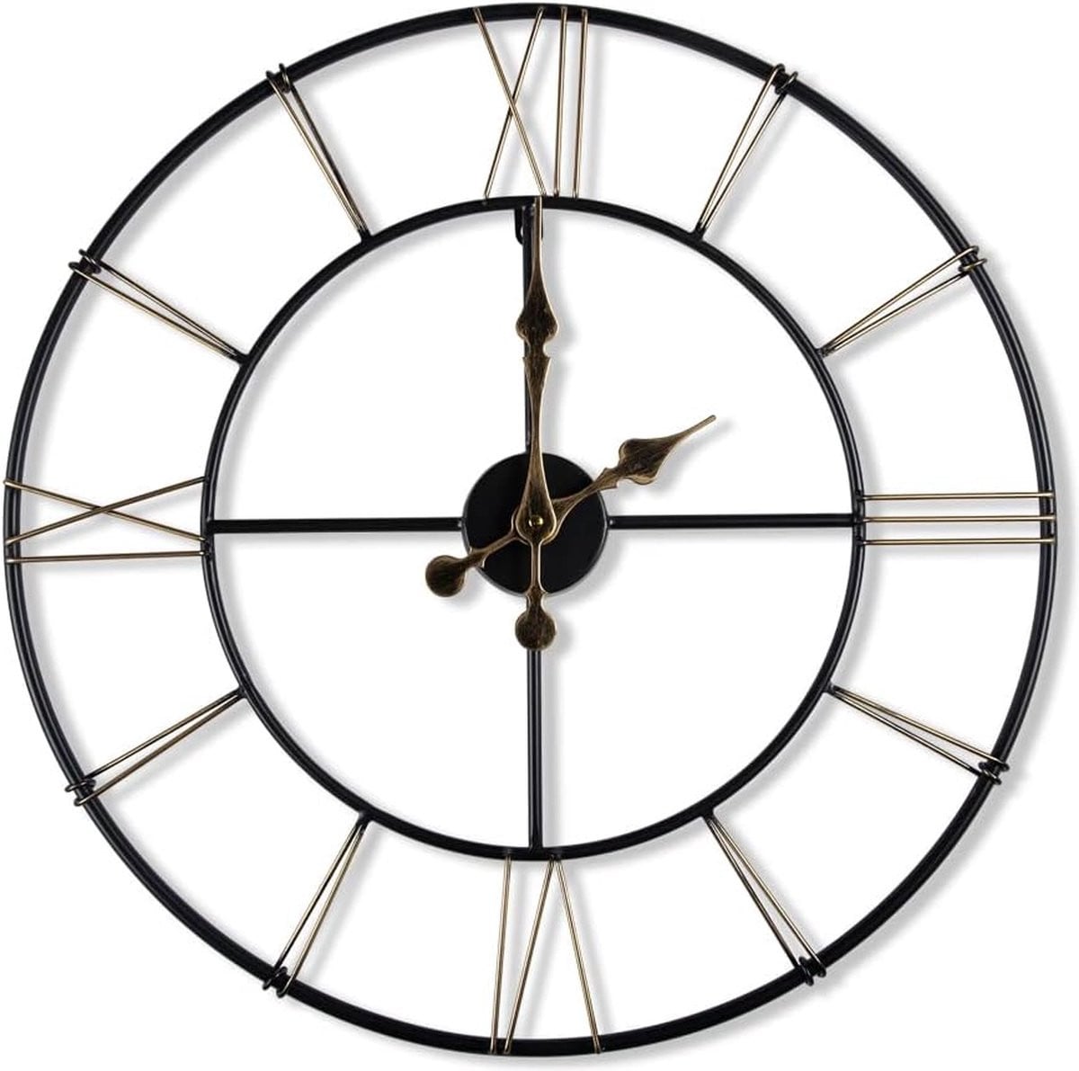 Vintage Wandklok met Romeinse Cijfers en Geruisloos Mechanisme in Industriële Stijl