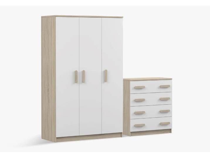 Drehtürenschrank und Kommode 2er-Set JONAS III 19/JONAS III 02 Sonoma Eiche Weiß Sonoma Eiche