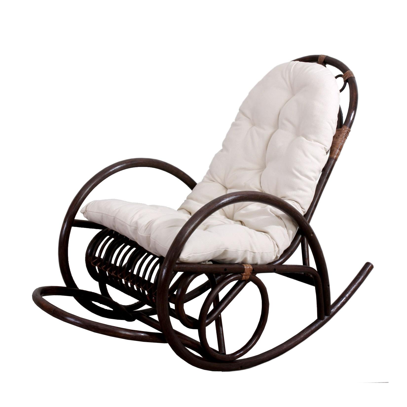 Schaukelstuhl MCW-C40, Schwingsessel Rattansessel, braun ~ Auflage weiß