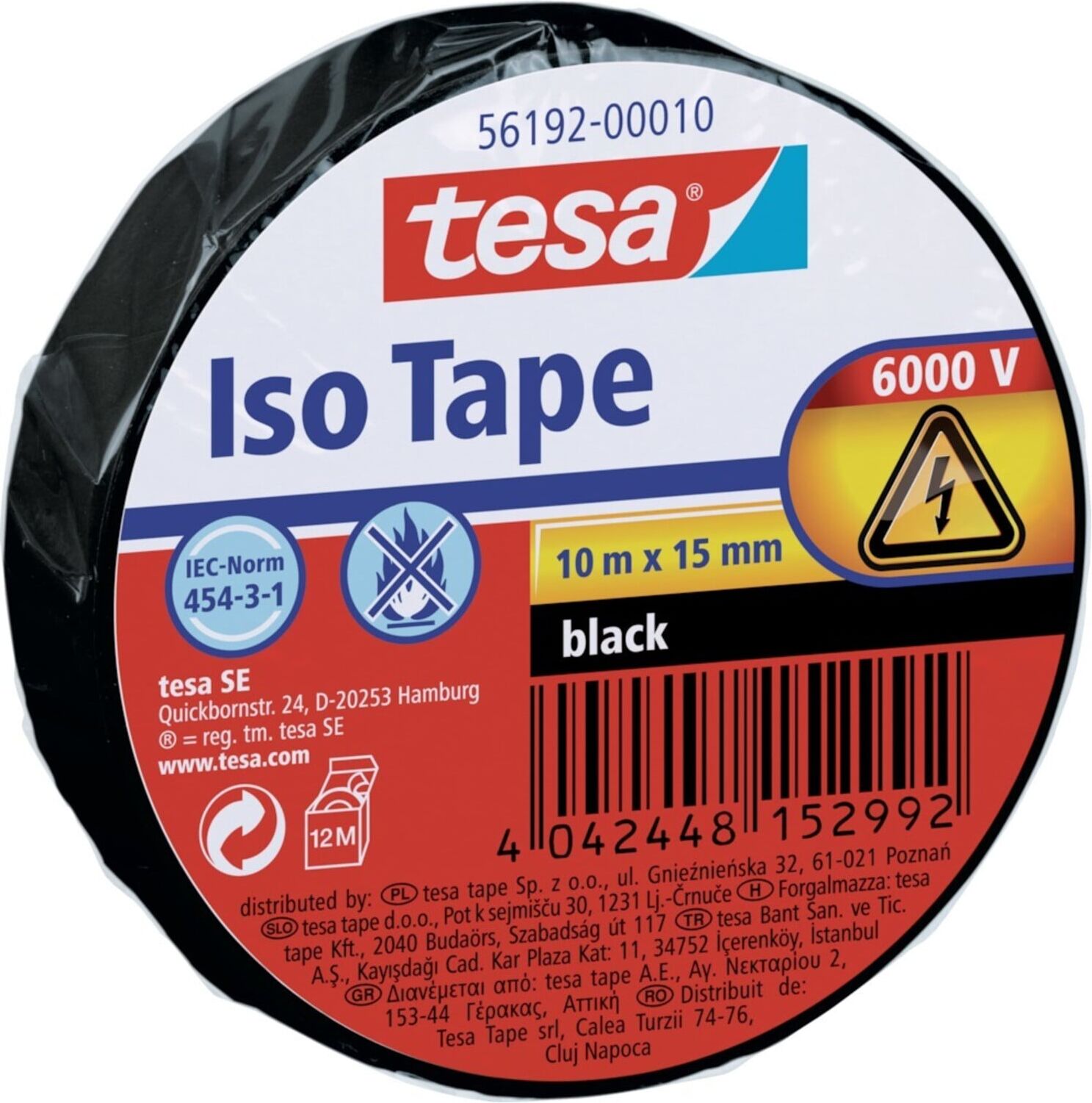 tesa Isolierband L10m,B15mm schwarz (56192-00010-22)