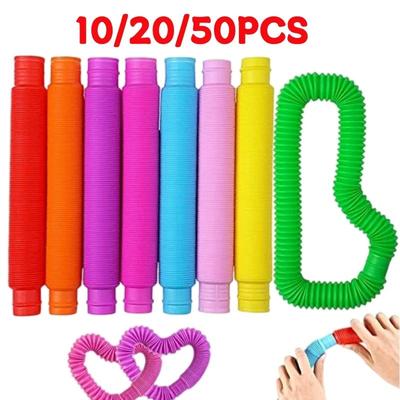 Inspired Living Rainbow Pop Tubes Bulk Pack (10 20 50pcs) Telescopic Sensory Toys For Stress Relief & Classrooms a 10pcs Tube Random